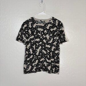 Diane Von Furstenberg Shirt Womens Medium Beige Black Gelassia Chain Print Tee